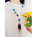 Handmade Blue Gemstone Stripped Stone Necklace and Eearring Set